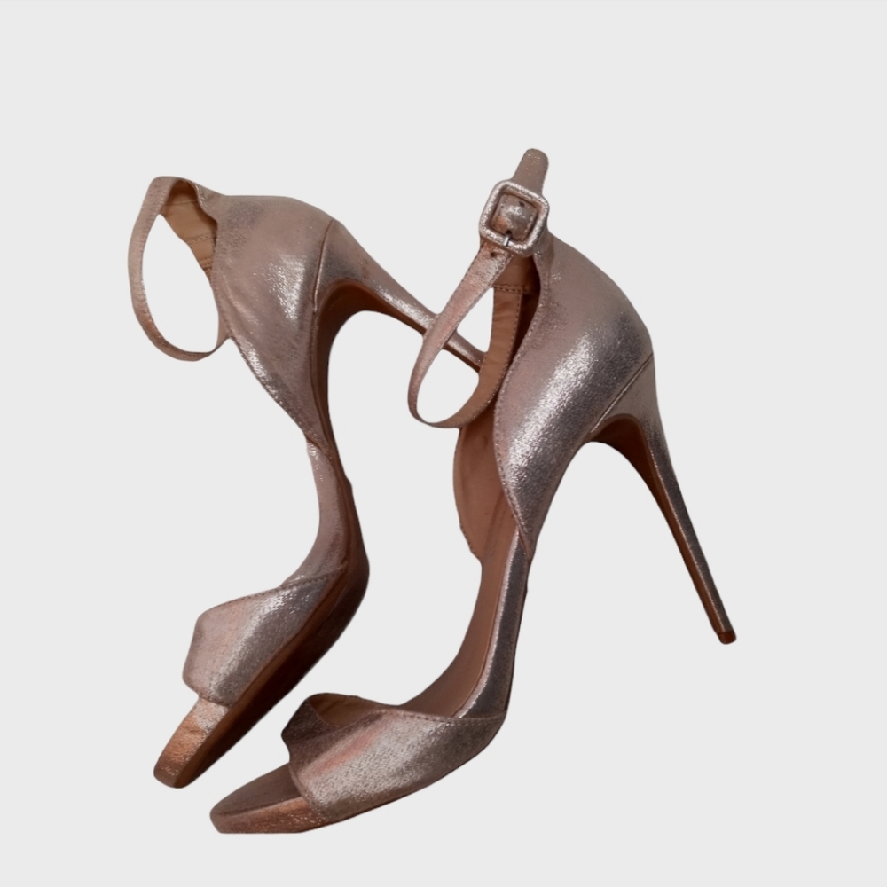 Chinese L Gold Ankle Strap Stiletto Heels Size 9.5